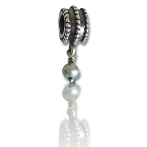 Pandora Sterling Silver Beveled Light Green Pearl Dangle Charm Retired